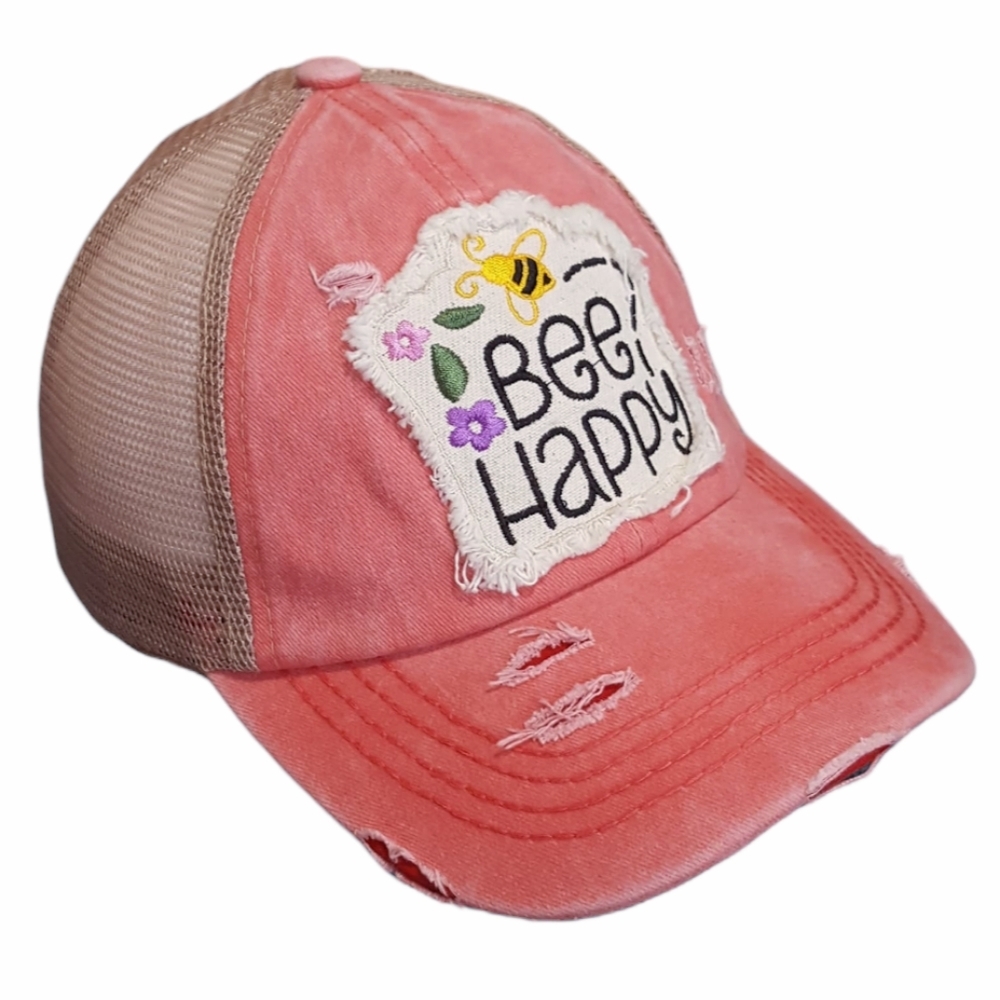Cap for women baseball cap coral hat embroidered front crossed back with mesh